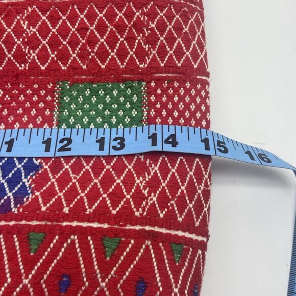 Woven Handmade Multicolor Boho Vegan Leather Trim Tote Bag - Picture 12 of 12